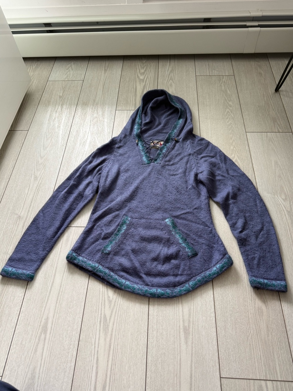 Alpaca Imports Peru hooded knit sweater pullover blue small handmade cozy pocket